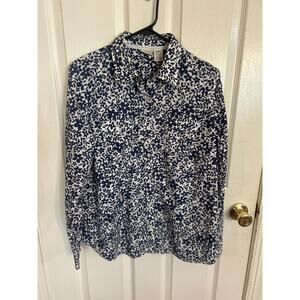 L.L. BEAN Blue Floral Print Stretch LS Shirt #0 GXN5 Size Large
